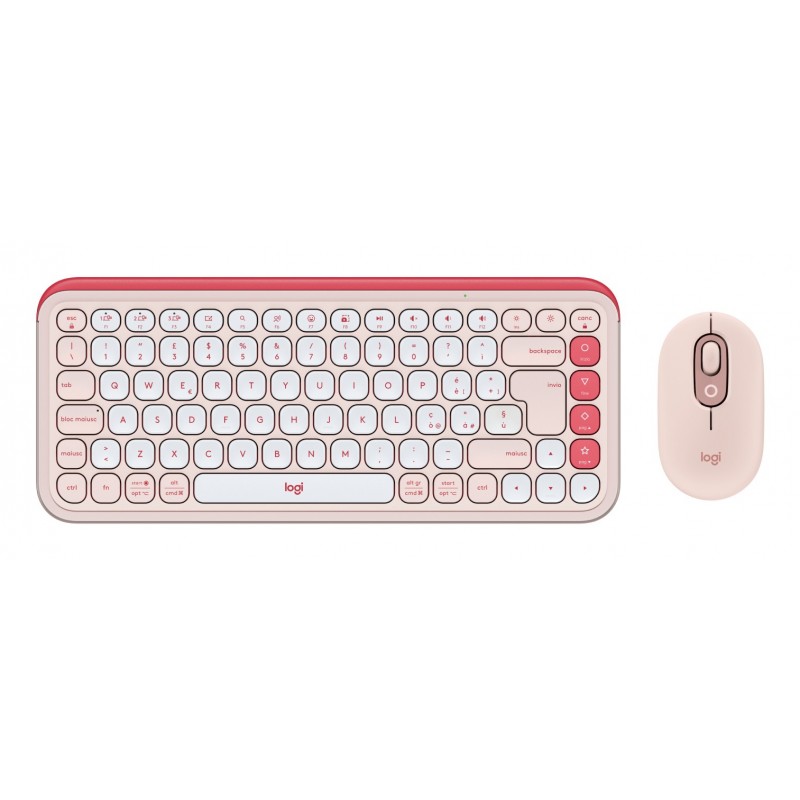 Logitech POP Icon Combo keyboard Mouse included Universal Bluetooth QWERTY Italian Pink, White