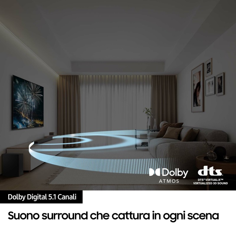 Samsung Soundbar HW-B750D ZF Serie B, 6 Speaker, Wireless Dolby 5.1ch, Audio a 5.1 Canali, Surround sound expansion,