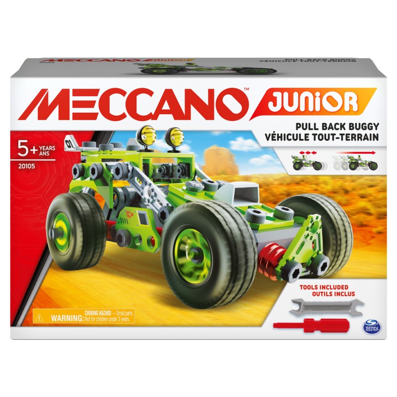 Meccano Junior, 3-in-1 Deluxe Pull-Back Buggy STEAM Model Building Kit, for Kids Aged 5 and Up