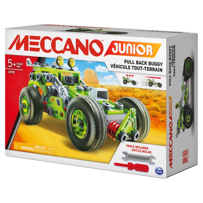 Meccano Junior, 3-in-1 Deluxe Pull-Back Buggy STEAM Model Building Kit, for Kids Aged 5 and Up