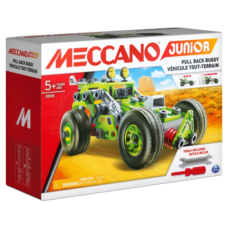 Meccano Junior, 3-in-1 Deluxe Pull-Back Buggy STEAM Model Building Kit, for Kids Aged 5 and Up