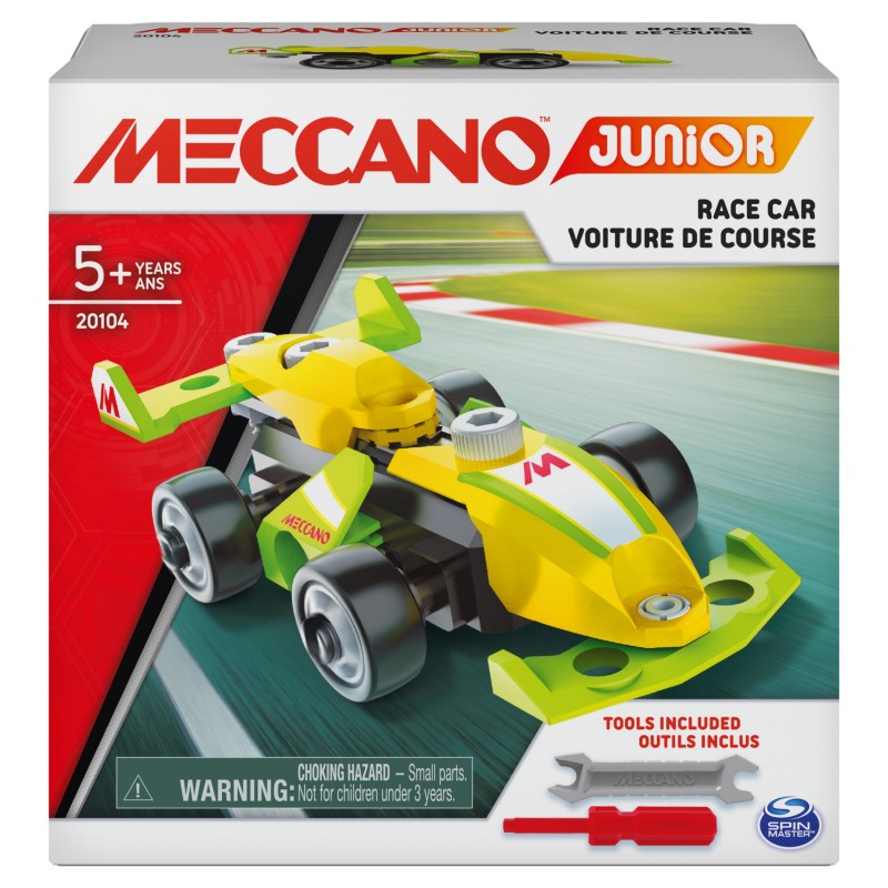 Meccano Junior, Race Car STEAM Model Building Kit, for Kids Aged 5 and Up