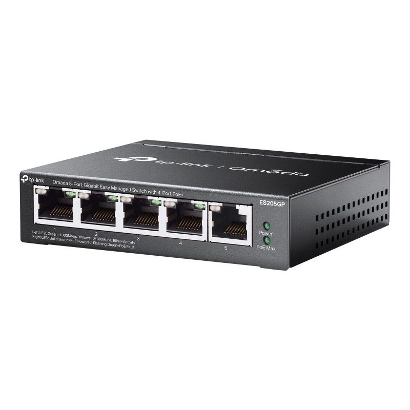 TP-Link Omada ES205G Géré Gigabit Ethernet (10 100 1000) Connexion Ethernet, supportant l'alimentation via ce port (PoE) Noir