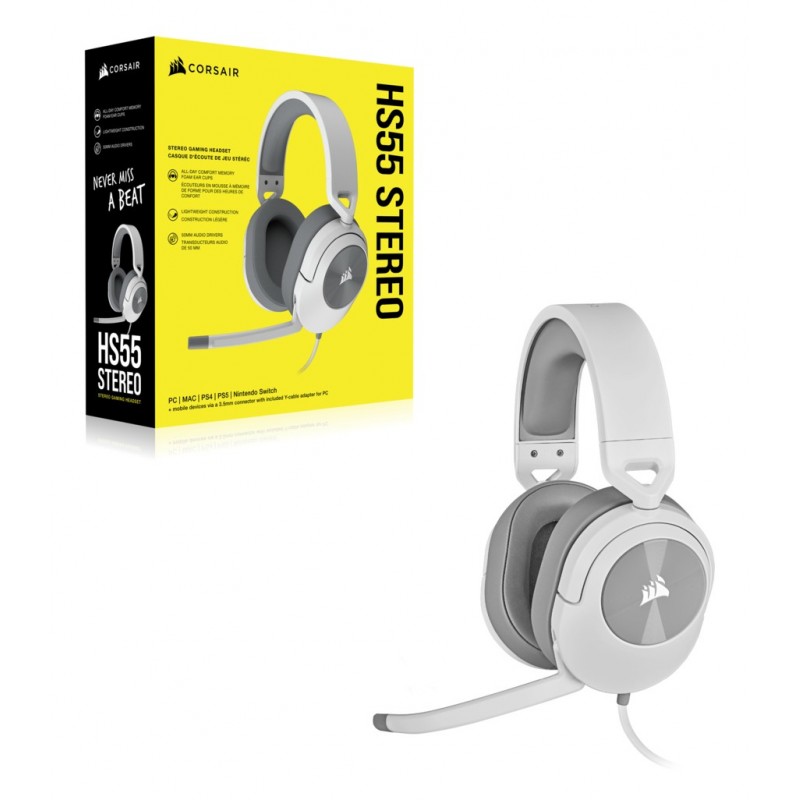 Corsair HS55 STEREO Auricolare Cablato A Padiglione Gaming Bianco