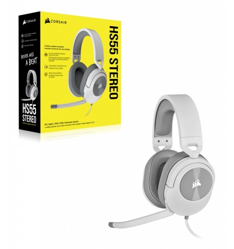 Corsair HS55 STEREO Auricolare Cablato A Padiglione Gaming Bianco