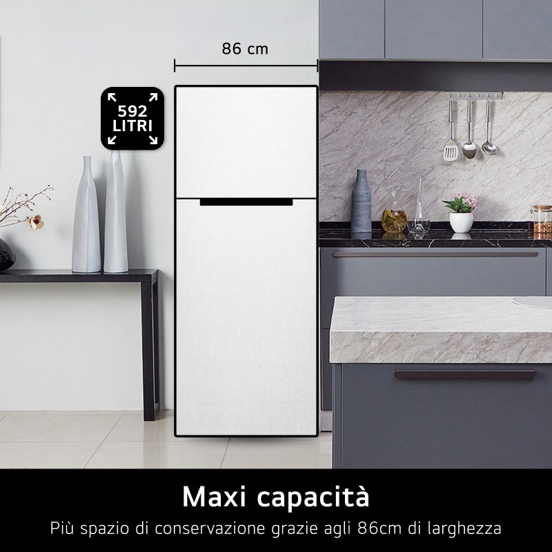 LG GTF916PZPED Frigorifero doppia porta maxi, Classe E, 592L, Wi-Fi, Dispenser acqua, Inox