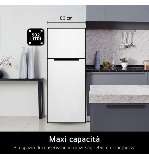 LG GTF916PZPED Frigorifero doppia porta maxi, Classe E, 592L, Wi-Fi, Dispenser acqua, Inox