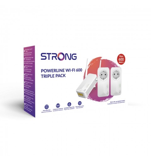 Strong Powerline WiFi 600 Triple Pack V2 600 Mbit s Collegamento ethernet LAN Wi-Fi Bianco 3 pz