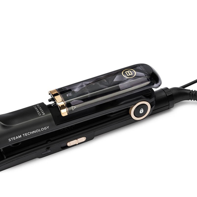 Bellissima Imetec Steam Ceramic & Keratin, Piastra per capelli a vapore, liscio a lungo, protezione dal calore, 3 temperature,