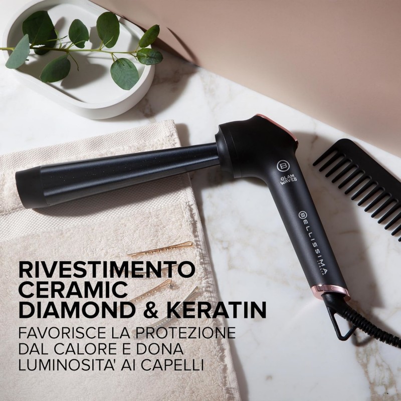 Bellissima Imetec Glam Waves, Ferro Arricciacapelli, Forma Conica, Display, 5 Temperature, Rivestimento Ceramica Diamon e