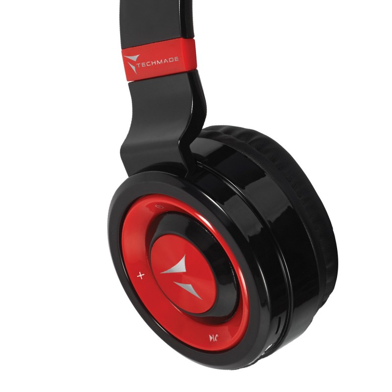 Techmade TM-046-RD cuffia e auricolare Con cavo e senza cavo A Padiglione MUSICA Micro-USB Bluetooth Nero, Rosso