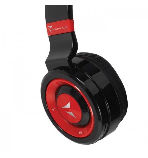 Techmade TM-046-RD cuffia e auricolare Con cavo e senza cavo A Padiglione MUSICA Micro-USB Bluetooth Nero, Rosso