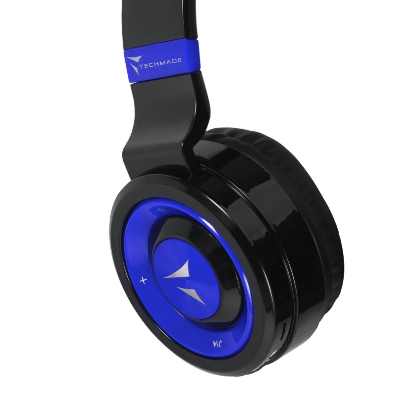 Techmade TM-046-BL cuffia e auricolare Con cavo e senza cavo A Padiglione MUSICA Micro-USB Bluetooth Nero, Blu