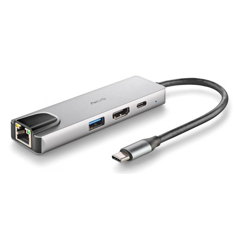 NGS NGS-HUB-0140 hub & concentrateur USB 2.0 Type-C 5000 Mbit s Aluminium, Noir