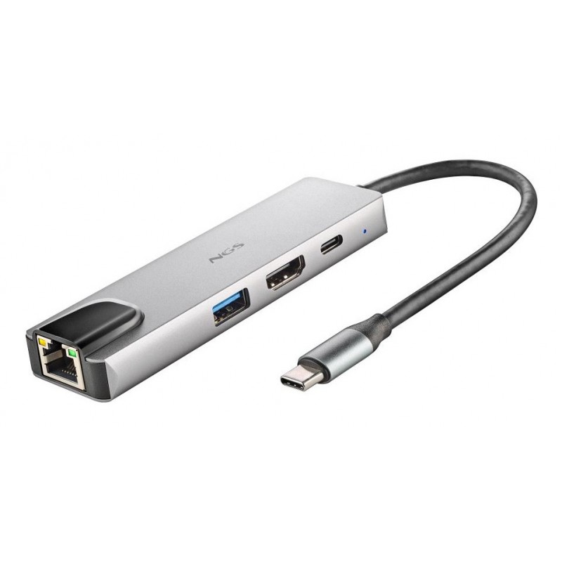 NGS NGS-HUB-0140 hub & concentrateur USB 2.0 Type-C 5000 Mbit s Aluminium, Noir