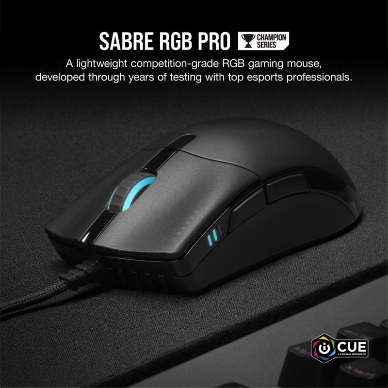 Corsair SABRE RGB PRO ratón Juego mano derecha USB tipo A Óptico 18000 DPI