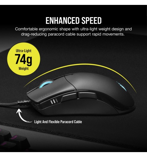 Corsair SABRE RGB PRO mouse Gaming Mano destra USB tipo A Ottico 18000 DPI