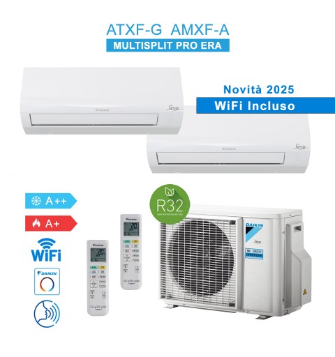 Daikin 2AMXF40A + ATXF35G + ATXF25G Condizionatore Climatizzatore 2025 Dual Split 12000 + 9000 Btu A++/A+ WiFi Inverter R32