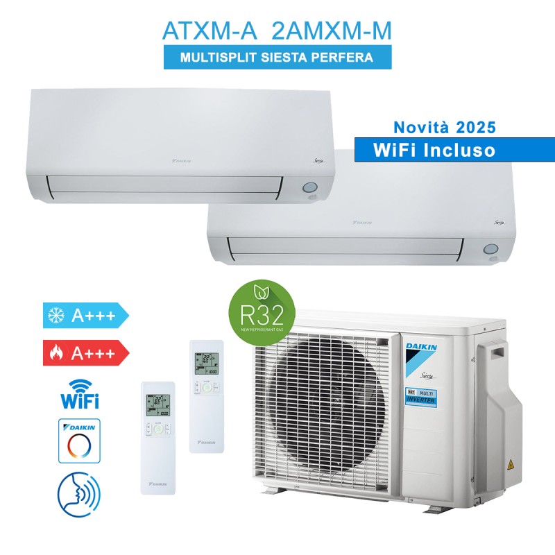 Daikin 2AMXM40M + ATXM35A + ATXM25A Klimaanlage Siesta Perfera 2025 Dual Split 12000 + 9000 Btu A+++ WiFi R32