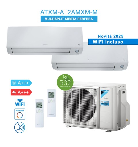 Daikin 2AMXM40M + ATXM35A + ATXM25A Klimaanlage Siesta Perfera 2025 Dual Split 12000 + 9000 Btu A+++ WiFi R32