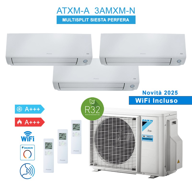 Daikin 3AMXM52N + 3x ATXM25A Condizionatore Climatizzatore Siesta Perfera 2025 Trial Split 9000 + 9000 + 9000 Btu A+++ WiFi R32