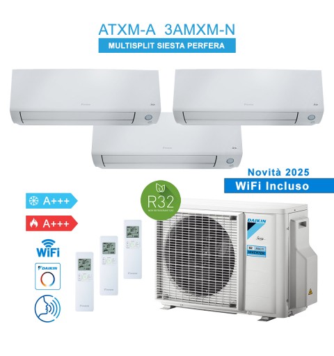 Daikin 3AMXM52N + 3x ATXM25A Condizionatore Climatizzatore Siesta Perfera 2025 Trial Split 9000 + 9000 + 9000 Btu A+++ WiFi R32