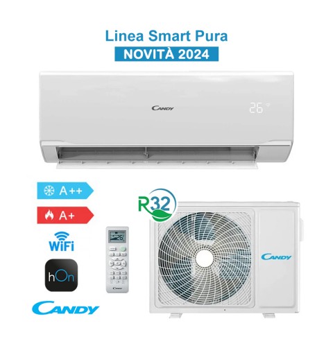 Candy Pura Kit CY09RA Condizionatore Climatizzatore 9000BTU 2,5KW WiFi A++/A+ Inverter R32 19dBA Bianco, Novità 2024