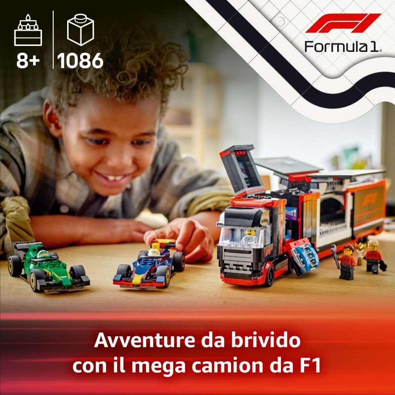 LEGO Autotrasportatore F1® con monoposto RB20 e AMR24 F1®