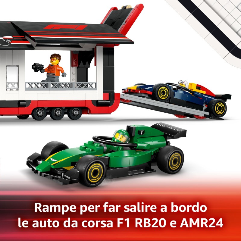 LEGO Autotrasportatore F1® con monoposto RB20 e AMR24 F1®