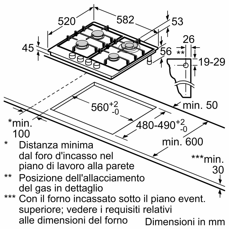 Bosch Serie 6 PCH6A5I90 hobs Acero inoxidable Integrado 58 cm Encimera de gas 4 zona(s)