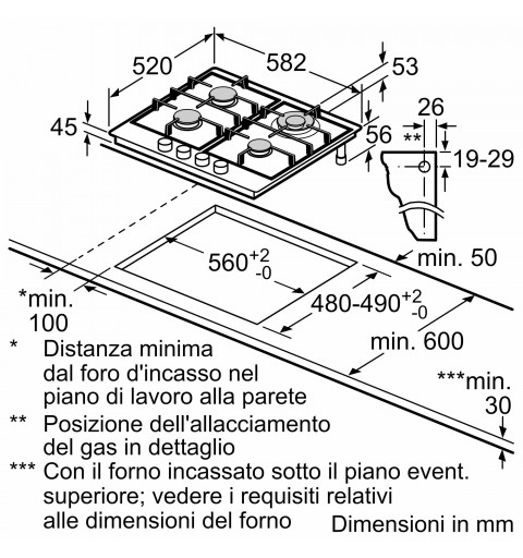 Bosch Serie 6 PCH6A5I90 hob Stainless steel Built-in 58 cm Gas 4 zone(s)